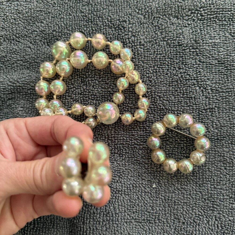 fairy romantic holiday vintage bridal evening set, earrings, bracelet, brooch